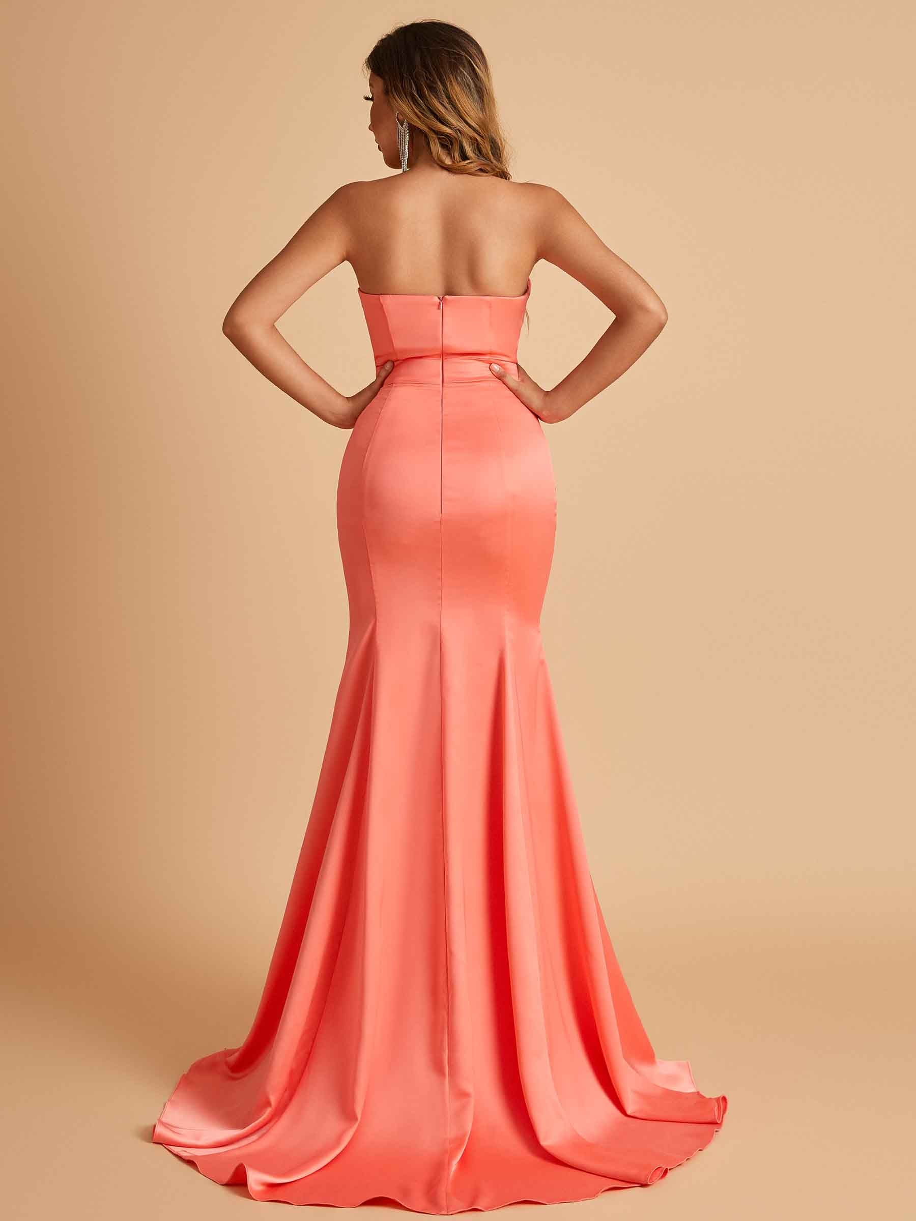 Sexy Satin Sweetheart Mermaid Prom Dresses Strapless Floor Length